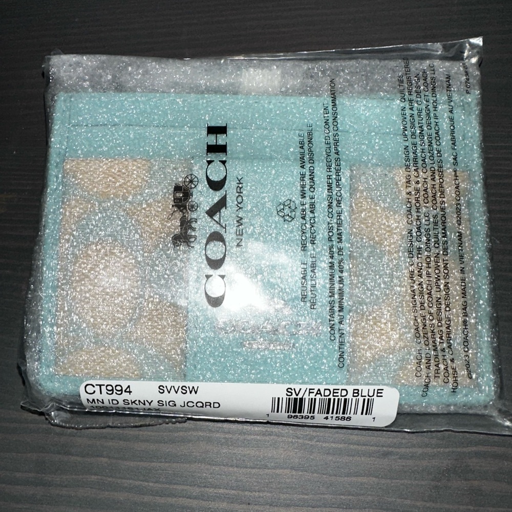 Coach Mini Skinny ID Faded Blue Signature Jacquard